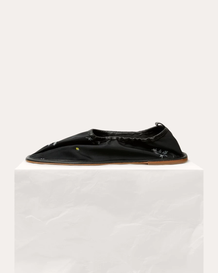Hereu Studio Women's Hyacinth Flat in Black Grey - Hawthorn Taffeta Loafers