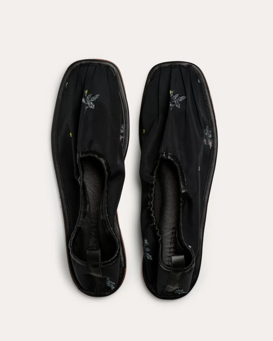 Hereu Studio Women's Hyacinth Flat in Black Grey - Hawthorn Taffeta Loafers