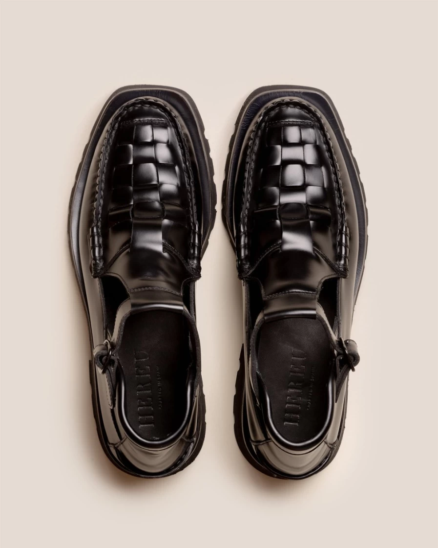 Hereu Studio Black Woven Sport Sandals for Women - Aielo Collection