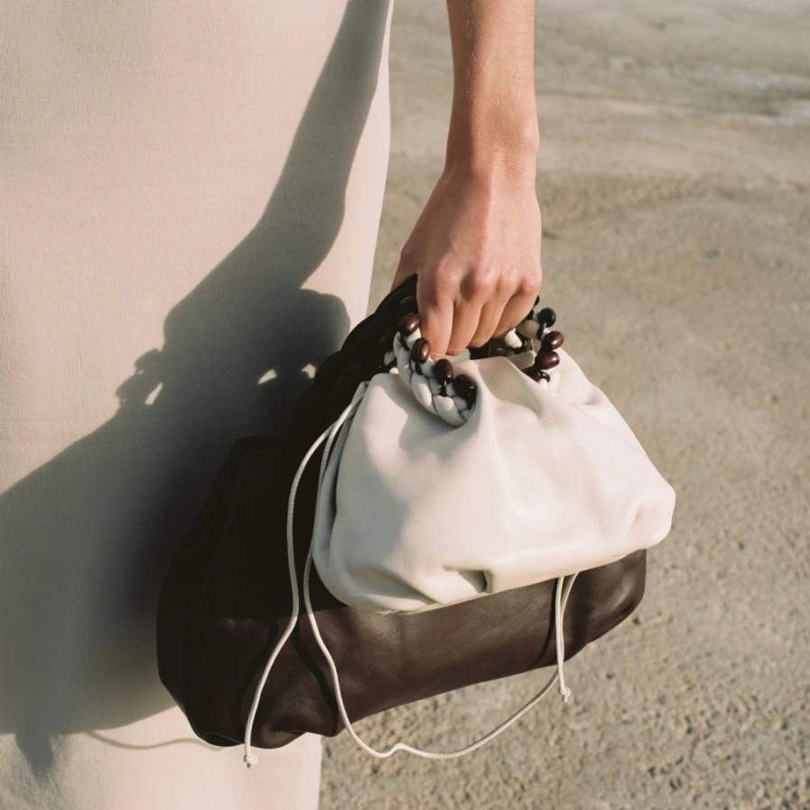 Hereu Studio Women's Cream Bombon Beads Handbag - Elegant & Timeless Design
