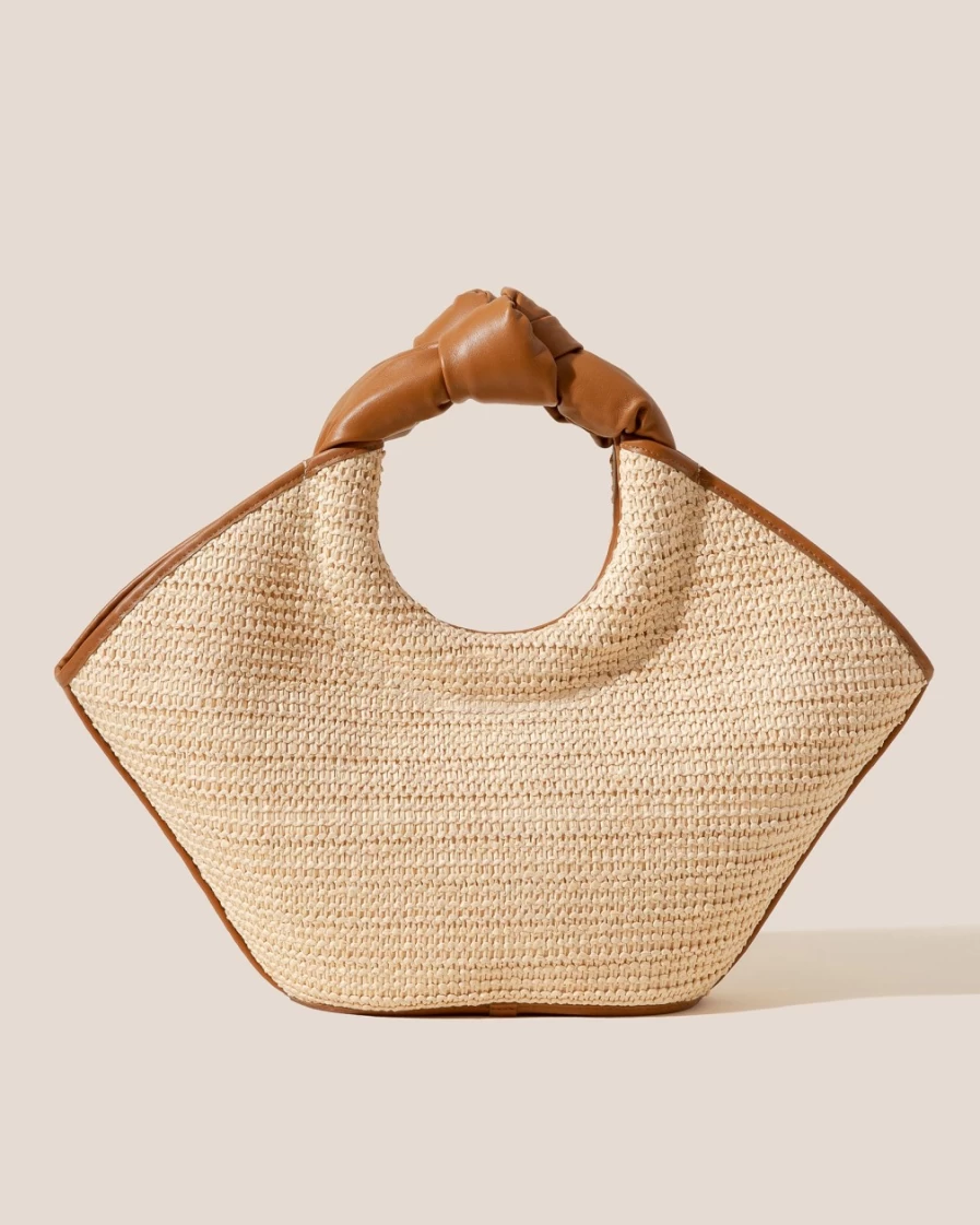 Hereu Studio Women's Castell Raffia Bag in Natural/Bark | Handwoven Straw Tote