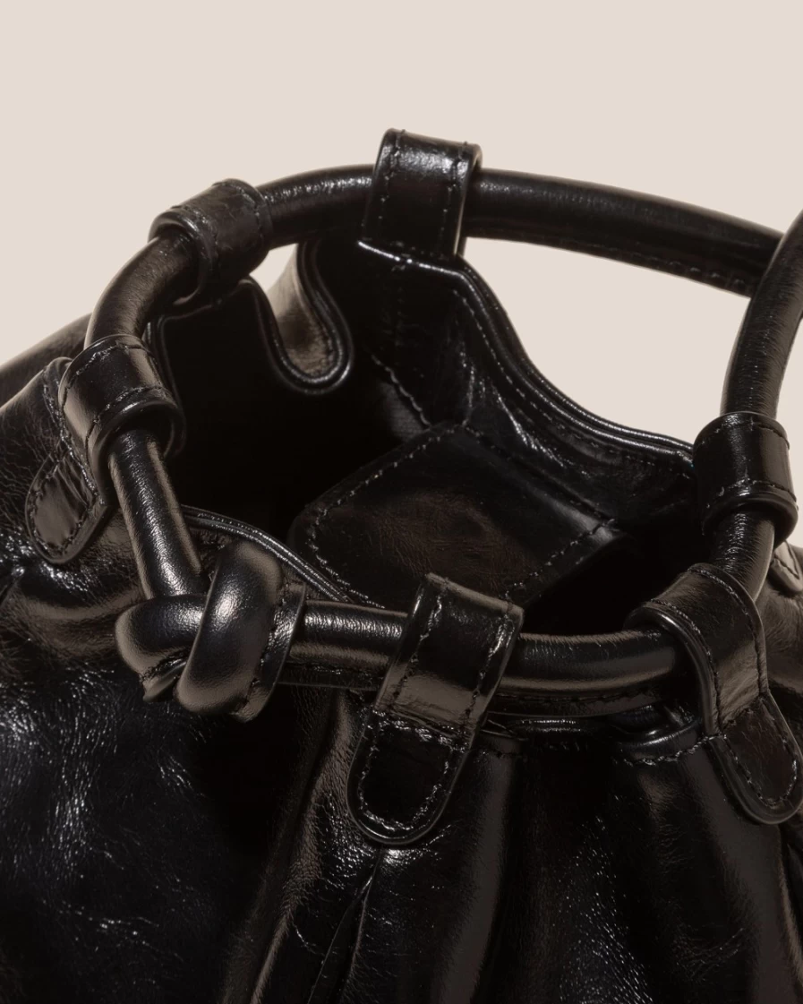 Hereu Studio Globul Mini Distressed Black Leather Crossbody Bag for Women