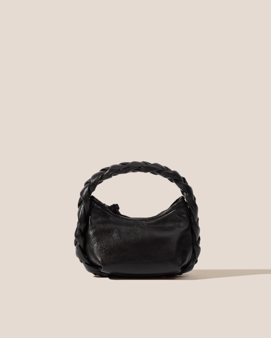 Hereu Studio Espiga Mini Tumbled Shiny Black Leather Crossbody Bag for Women