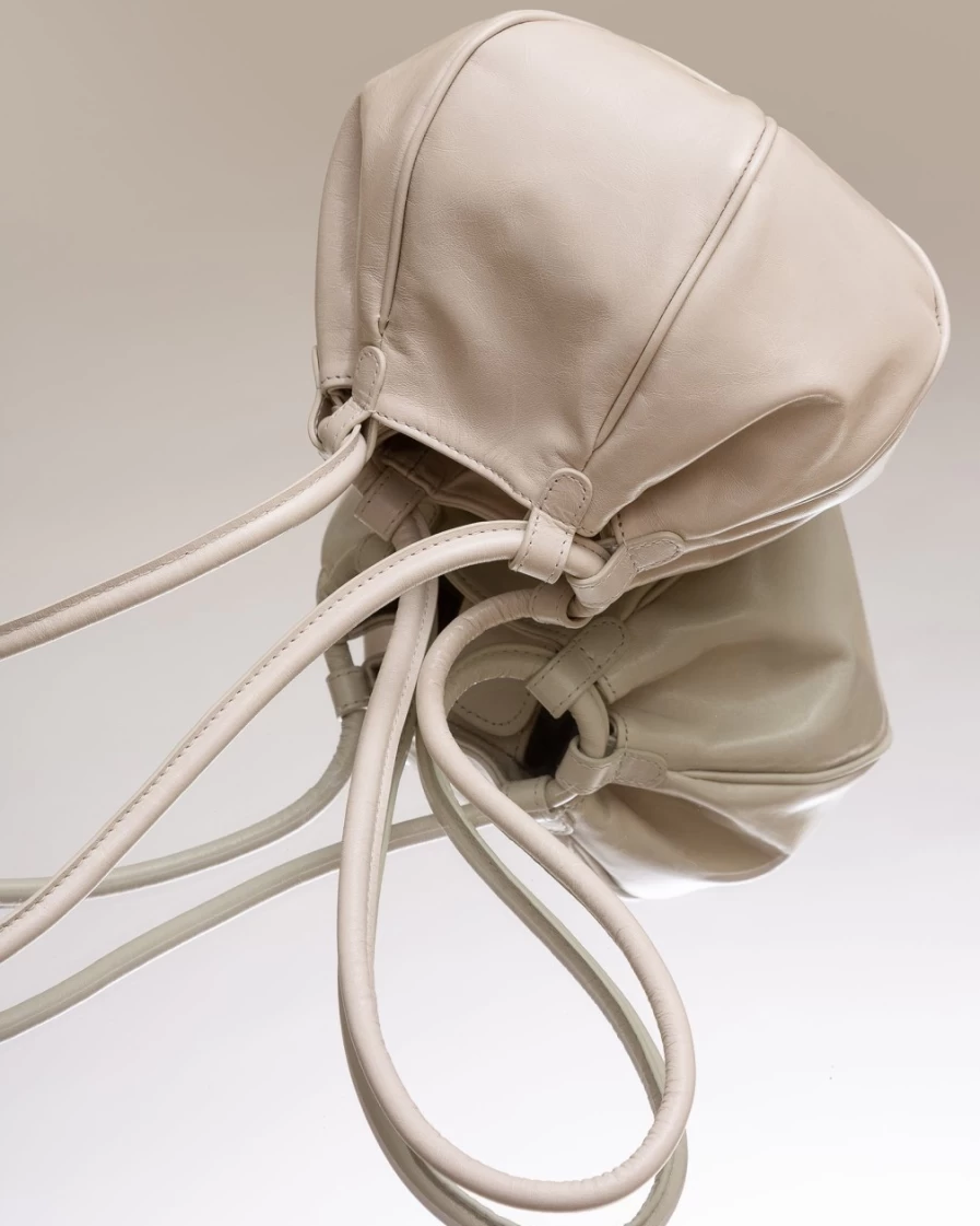 Hereu Studio Globul Mini Distressed Leather Crossbody Bag in Ice for Women
