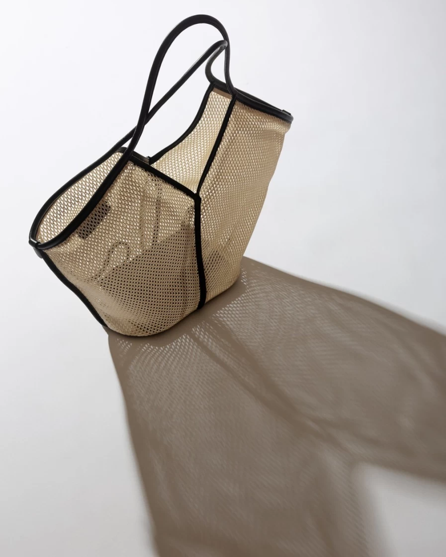 Hereu Studio Women's Calella Net Bag in Ivory Black - Elegant Handwoven Tote