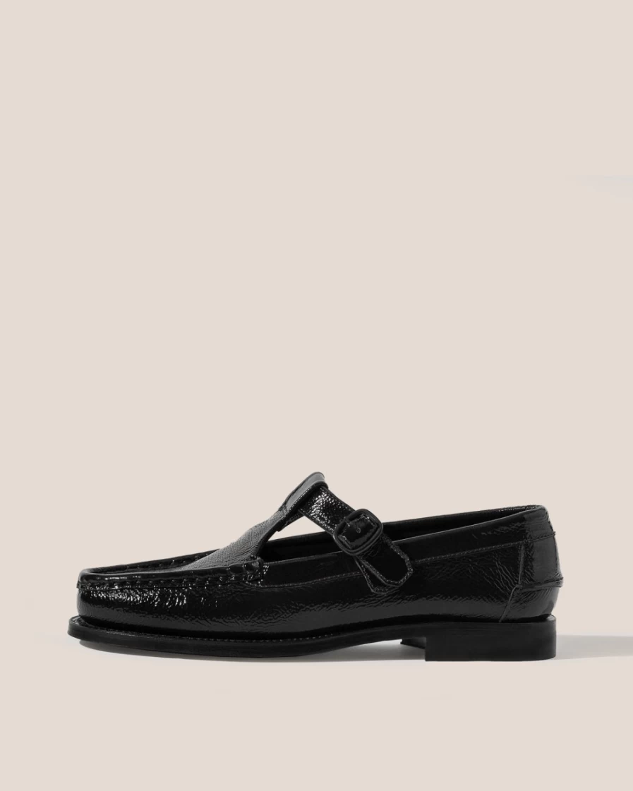 Hereu Studio Men's Alber Crinkled Glossy Leather Shoes in Black