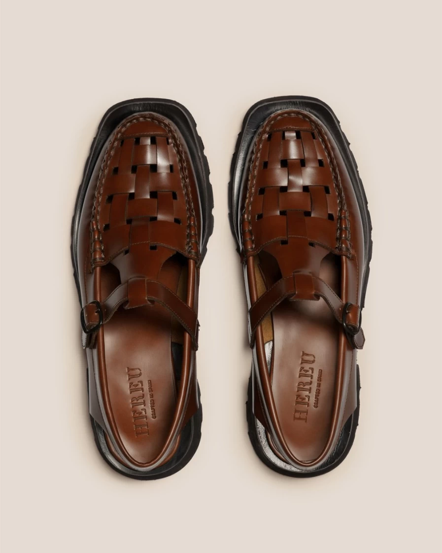 Hereu Studio Men's Tan Leather Cranc Sport Sneakers