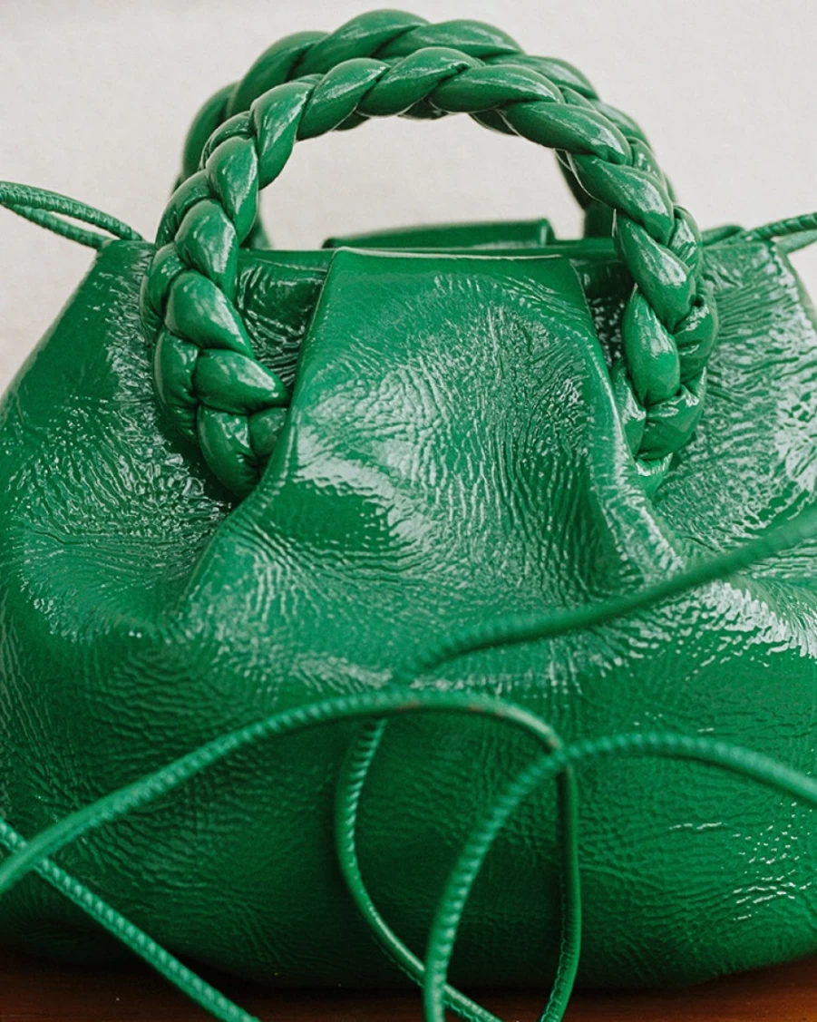 Hereu Studio Women's Green Bombon Crinkled Glossy Handbag