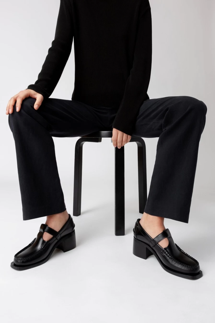 Hereu Studio Alber Black Leather Heeled Sandals for Women